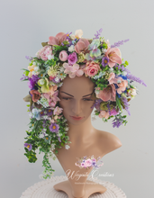 Load image into Gallery viewer, Large Flower Headpiece - Cascading Style Photography Crown - Summer Flowers, Colourful - Maternity Photoshoot - Luxury Flower Headband