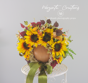 Sunflower Flower Bonnet | Floral Photo Prop for 12-24 Months | Ready to send