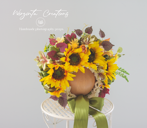 Sunflower Flower Bonnet | Floral Photo Prop for 12-24 Months | Ready to send