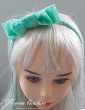 Load image into Gallery viewer, Velour Bow Headband - Adjustable Plastic Headband - Photography Prop for Toddler to Adult - Handmade Hair Accessory - Studio Portrait Prop