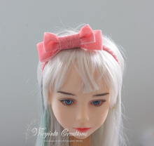 Load image into Gallery viewer, Velour Bow Headband - Adjustable Plastic Headband - Photography Prop for Toddler to Adult - Handmade Hair Accessory - Studio Portrait Prop