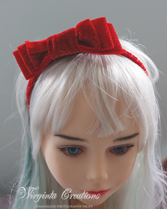 Velour Bow Headband - Adjustable Plastic Headband - Photography Prop for Toddler to Adult - Handmade Hair Accessory - Studio Portrait Prop