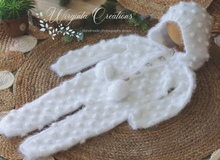 Load image into Gallery viewer, Handmade White Hooded Knitted Outfit | Footless | Bubbly-knit | Photo Prop | Fuzzy Yarn | Size 2-3 Years Old
