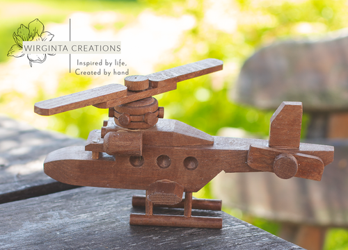 Natural Wooden Toy Helicopter: Perfect for Photoshoots and Home Decor - Handmade