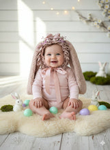 Load image into Gallery viewer, Handmade Dusty Pink Tattered Bunny Bonnet - Photography Prop for 6–24 Months - Easter