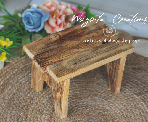 Handcrafted wooden bench. Natural wood, brown, rustic looks. Ready to send