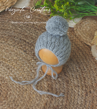 Load image into Gallery viewer, Handmade Grey Knitted Newborn Outfit with Matching Bonnet - Soft Yarn Photography Prop Only