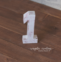 Load image into Gallery viewer, Wooden Number 1 One, Free-standing, Various colours available. Photography Prop, Handcrafted, First birthday wooden decoration, Ready to send
