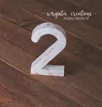 Load image into Gallery viewer, Handcrafted Wooden Number 2 for Cake Smash Photography and Baby 2nd Birthday Prop