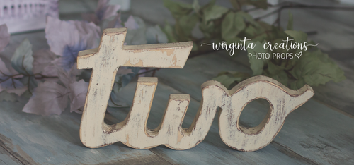 Handmade wooden letters TWO. Curved letters. Ivory distressed. Free-standing. Photography. Home Décor. Cake Smash. Ready to send