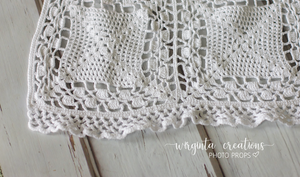 Large vintage crocheted layer, Rectangular cover 60cm wide, 1.40cm long. White. Basket Layering Piece, Newborn, Sitter. Ready to send