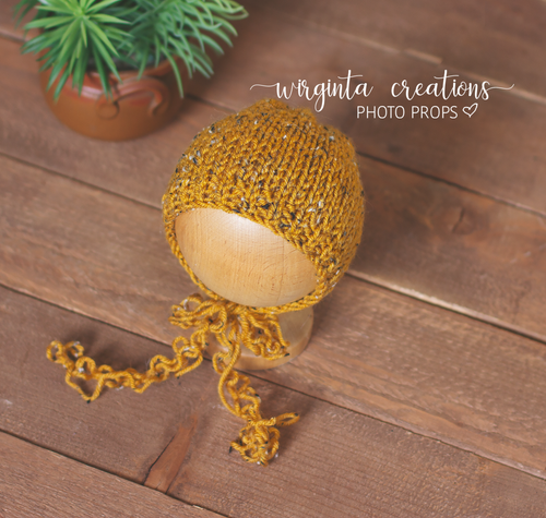Knitted bonnet for newborn. Mustard. Handmade Ready to send
