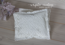 Load image into Gallery viewer, Posing pillow for a newborn. Baby Photo Props. Vintage style. Ecru white. Ready to send