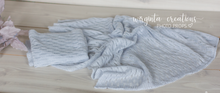 Load image into Gallery viewer, Large vintage fine knit layer, cover, blanket 60cm x 50cm. Light blue. Basket Layering Piece, Newborn, Sitter. Ready to send