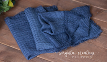 Load image into Gallery viewer, Large vintage textured layer, cover, blanket 60cm x 70cm. Denim blue. Basket Layering Piece, Newborn, Sitter. Ready to send