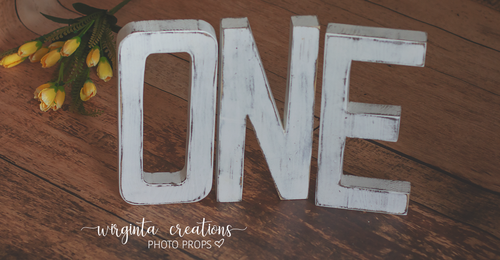 Large wooden distressed letters. White distressed design. Cake Smash. Home Décor, Handcrafted props. Free-standing.  Made to Order