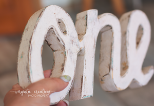 Handmade Wooden Curved "ONE" Word for Cake Smash Photos - Available in Distressed or Plain Colors