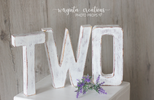 Handmade wooden letters TWO. Free-standing. Distressed cream, Distressed white. Cake Smash. Photography. Home décor. Ready to send