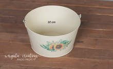 Load image into Gallery viewer, Metal Washtub, bowl, Newborn, sitter tub, Vintage style props, Oval Tin, Sunflower Bucket, Cream, Ready to send photography prop