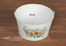Load image into Gallery viewer, Metal Washtub, bowl, Newborn, sitter tub, Vintage style props, Oval Tin, Sunflower Bucket, White, Ready to send photography prop