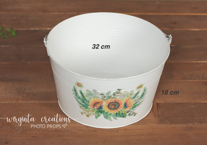 Metal Washtub, bowl, Newborn, sitter tub, Vintage style props, Oval Tin, Sunflower Bucket, White, Ready to send photography prop