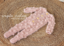 Load image into Gallery viewer, Footed romper and hat set, Newborn, blush pink, yellowish powder colour. Bubbly-Knit style. Ready to send