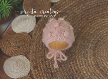 Load image into Gallery viewer, Footed romper and hat set, Newborn, blush pink, yellowish powder colour. Bubbly-Knit style. Ready to send