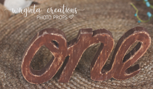 Load image into Gallery viewer, Handmade Wooden Curved &quot;ONE&quot; Word for Cake Smash Photos - Available in Distressed or Plain Colors