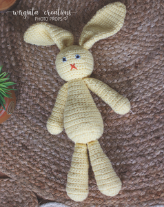 Knitted bunny toy. Handmade. Yellow. Knitted. Posing toy. Easter. Ready to send