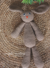 Load image into Gallery viewer, Knitted bunny toy. Handmade. Brown. Posing toy. Easter. Ready to send