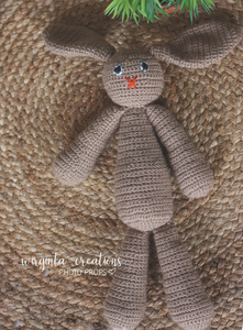 Knitted bunny toy. Handmade. Brown. Posing toy. Easter. Ready to send