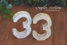 Load image into Gallery viewer, Free-Standing Distressed Wooden Number 3 Prop for Baby&#39;s 3rd Birthday Photography and Cake Smash - Ready to Ship