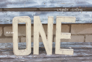 Large size Wooden distressed letters ONE. Cake Smash. Photography prop. Wooden decoration. Birthday. Cream. Height 25.5 cm (10 Inches).Ready to send