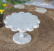 Load image into Gallery viewer, Distressed white cake stand for cake smash sessions. Can be used for photography or home decor