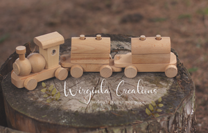 Solid wood train toy, Handmade. Light Brown