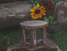 Load image into Gallery viewer, Wooden Round Stool Photography Prop, Sitter, Toddler, Posing prop, Sturdy, Distressed brown, Handcrafted, Ready to send