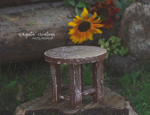 Wooden Round Stool Photography Prop, Sitter, Toddler, Posing prop, Sturdy, Distressed brown, Handcrafted, Ready to send