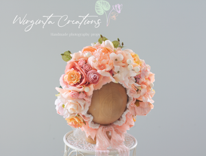 Flower Bonnet and Matching outfit for 12-24 months old. Peach, pink