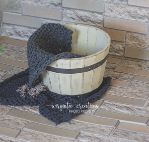 Wooden bowl, vintage style distressed bucket, newborn props,basket, baby photo prop, Cream, posing prop, photography props
