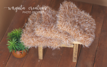 Load image into Gallery viewer, Blanket/layer. Bump blanket. Knitted. Light brown. Fuzzy, fluffy. Photo prop. Ready to send
