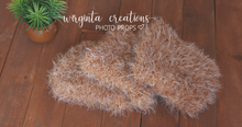 Load image into Gallery viewer, Blanket/layer. Bump blanket. Knitted. Light brown. Fuzzy, fluffy. Photo prop. Ready to send