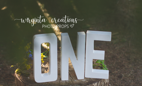 Wooden letters ONE. White colour. Free-standing word. Cake Smash. Ready to send