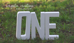 Wooden letters ONE. White colour. Free-standing word. Cake Smash. Ready to send