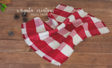 Load image into Gallery viewer, Layer, blanket, bump blanket. Red, white, checked fabric. Christmas. Ready to send photo props