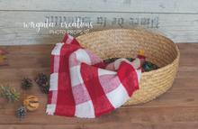 Load image into Gallery viewer, Layer, blanket, bump blanket. Red, white, checked fabric. Christmas. Ready to send photo props