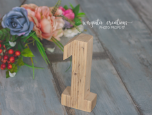 Load image into Gallery viewer, Wooden Number 1 One, Free-standing, Photography Prop, Handcrafted, First birthday wooden decoration, Natural wood, Ready to send