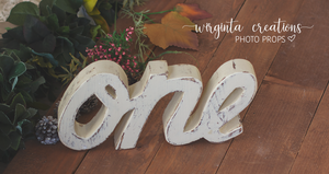 Handmade Wooden Curved "ONE" Word for Cake Smash Photos - Available in Distressed or Plain Colors