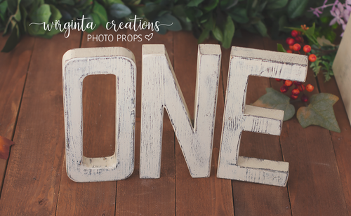 Large size Wooden distressed letters ONE. Cake Smash. Photography prop. Wooden decoration. Birthday. Cream. Height 26 cm. Made to Order