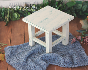 Wooden stool, bench Photography Prop, Sitter, Toddler, Posing prop, Sturdy, Distressed cream with green base, Handcrafted, Ready to send