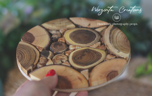 Load image into Gallery viewer, Handmade Juniper Wood Tray - Natural &amp; Decorative Presentation coasters for Coffee, Candles, and More - Rustic and Elegant Design Options - 18cm Diameter